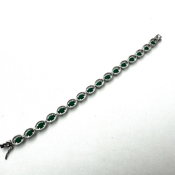 Green & White Gemstone Sterling Silver Tennis Bracelet 14 Grams 7 Inch - Picture 4 of 4